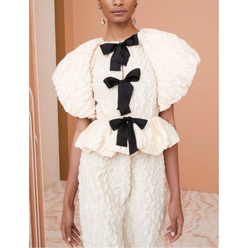 Ulla Johnson Off-White Peplum Puff-Sleeve Babette Top
